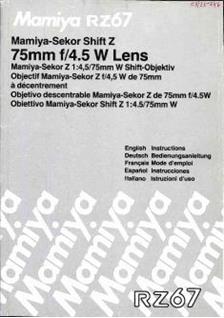 Mamiya RZ 67 - System manual. Camera Instructions.